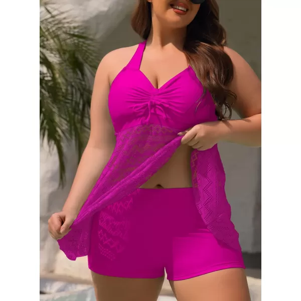 SuperPrity Tankini Bathing Suit for Women 2 Piece Lace Crochet Tummy Control Swimsuit with ShortsAvailable in Plus Size03rose Red