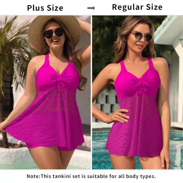 SuperPrity Tankini Bathing Suit for Women 2 Piece Lace Crochet Tummy Control Swimsuit with ShortsAvailable in Plus Size03rose Red