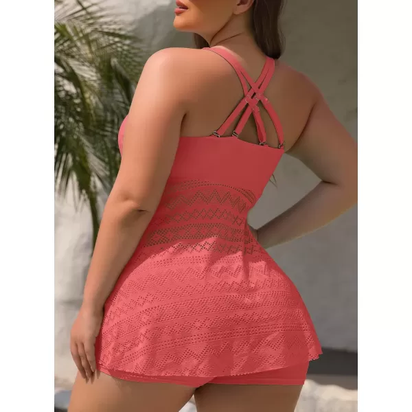 SuperPrity Tankini Bathing Suit for Women 2 Piece Lace Crochet Tummy Control Swimsuit with ShortsAvailable in Plus Size04watermelon Red