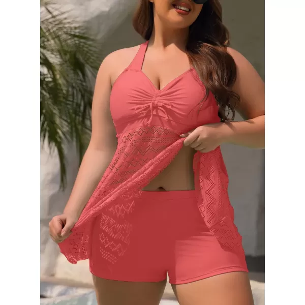 SuperPrity Tankini Bathing Suit for Women 2 Piece Lace Crochet Tummy Control Swimsuit with ShortsAvailable in Plus Size04watermelon Red