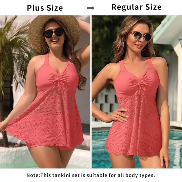 SuperPrity Tankini Bathing Suit for Women 2 Piece Lace Crochet Tummy Control Swimsuit with ShortsAvailable in Plus Size04watermelon Red