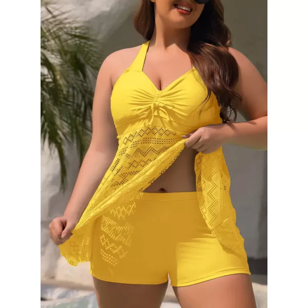 SuperPrity Tankini Bathing Suit for Women 2 Piece Lace Crochet Tummy Control Swimsuit with ShortsAvailable in Plus Size05yellow