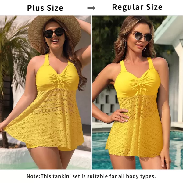 SuperPrity Tankini Bathing Suit for Women 2 Piece Lace Crochet Tummy Control Swimsuit with ShortsAvailable in Plus Size05yellow