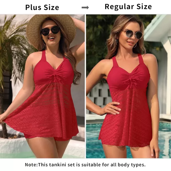 SuperPrity Tankini Bathing Suit for Women 2 Piece Lace Crochet Tummy Control Swimsuit with ShortsAvailable in Plus Size06red