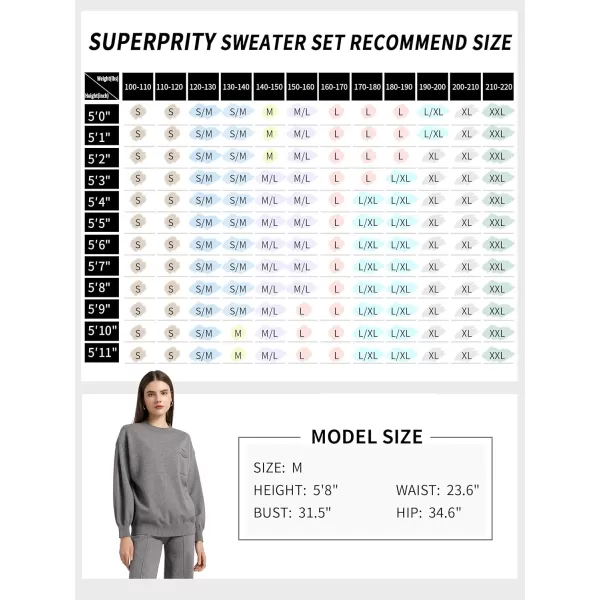 SuperPrity Two Piece Sweater Set for Women Long Sleeve Outfits Crew Neck Pullover Top with Sweatpants Knit Jogger SetBlack