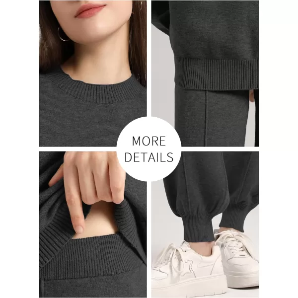 SuperPrity Two Piece Sweater Set for Women Long Sleeve Outfits Crew Neck Pullover Top with Sweatpants Knit Jogger SetBlack