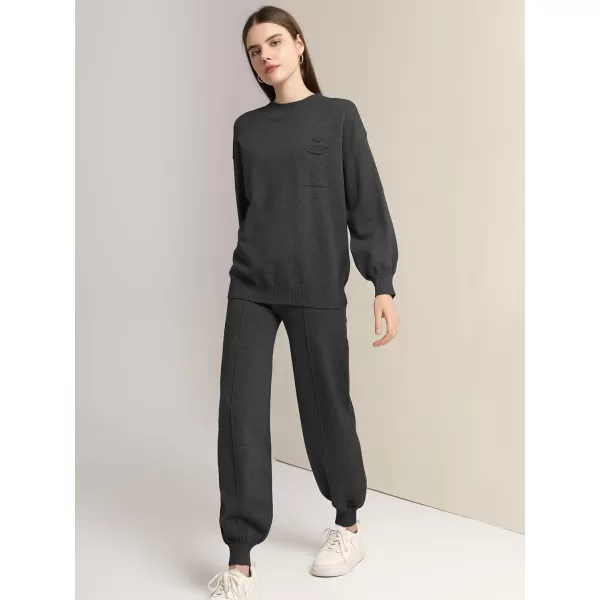 SuperPrity Two Piece Sweater Set for Women Long Sleeve Outfits Crew Neck Pullover Top with Sweatpants Knit Jogger SetBlack