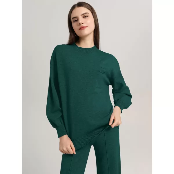 SuperPrity Two Piece Sweater Set for Women Long Sleeve Outfits Crew Neck Pullover Top with Sweatpants Knit Jogger SetDark Green