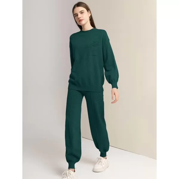 SuperPrity Two Piece Sweater Set for Women Long Sleeve Outfits Crew Neck Pullover Top with Sweatpants Knit Jogger SetDark Green