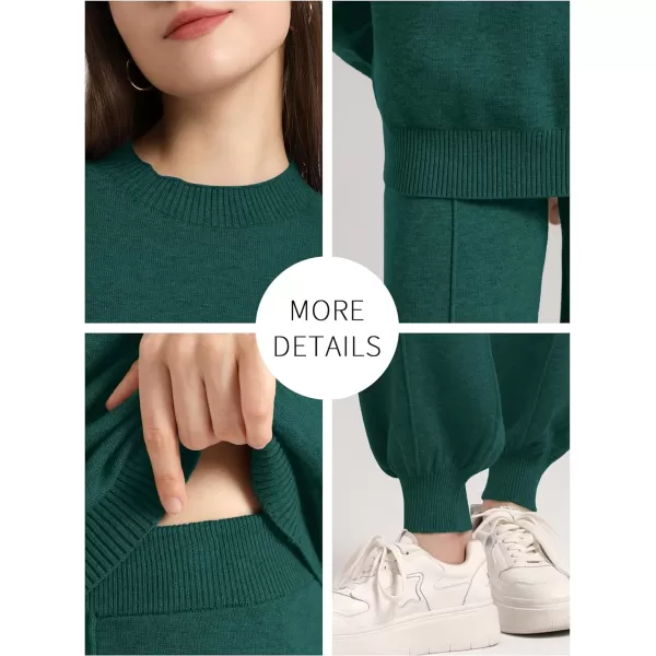 SuperPrity Two Piece Sweater Set for Women Long Sleeve Outfits Crew Neck Pullover Top with Sweatpants Knit Jogger SetDark Green