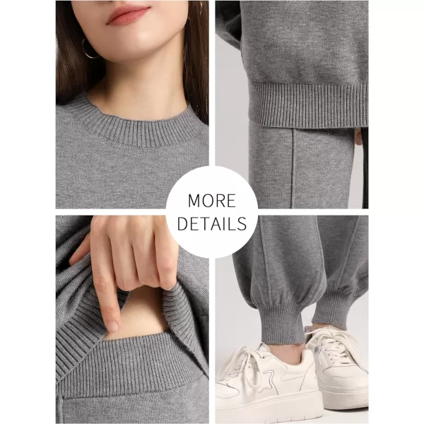 SuperPrity Two Piece Sweater Set for Women Long Sleeve Outfits Crew Neck Pullover Top with Sweatpants Knit Jogger SetGrey