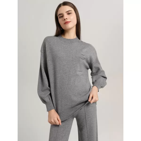 SuperPrity Two Piece Sweater Set for Women Long Sleeve Outfits Crew Neck Pullover Top with Sweatpants Knit Jogger SetGrey