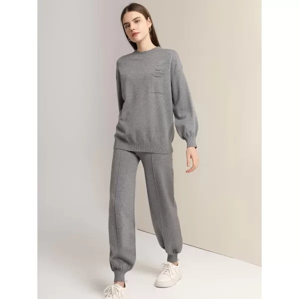 SuperPrity Two Piece Sweater Set for Women Long Sleeve Outfits Crew Neck Pullover Top with Sweatpants Knit Jogger SetGrey