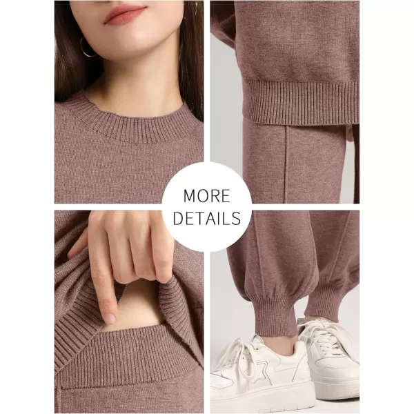 SuperPrity Two Piece Sweater Set for Women Long Sleeve Outfits Crew Neck Pullover Top with Sweatpants Knit Jogger SetKhaki