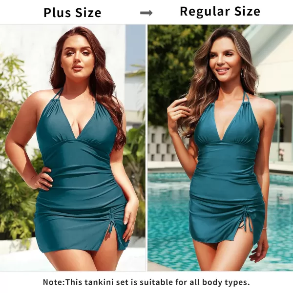 SuperPrity Women 3 Piece Tankini Swimsuits Halter Tummy Control Bathing Suits with Bikini Bottom SkirtAvailable in Plus03teal