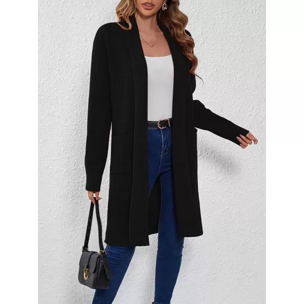 SuperPrity Women Long Cardigan Sweaters with Pocket Open Front Coatigan Jackets Long Sleeve Shawl Collar Knit CoatBlack