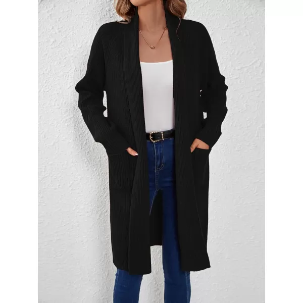 SuperPrity Women Long Cardigan Sweaters with Pocket Open Front Coatigan Jackets Long Sleeve Shawl Collar Knit CoatBlack