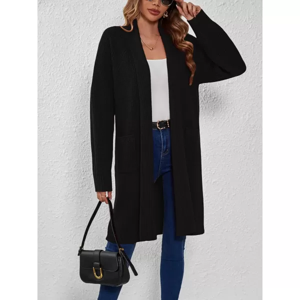 SuperPrity Women Long Cardigan Sweaters with Pocket Open Front Coatigan Jackets Long Sleeve Shawl Collar Knit CoatBlack