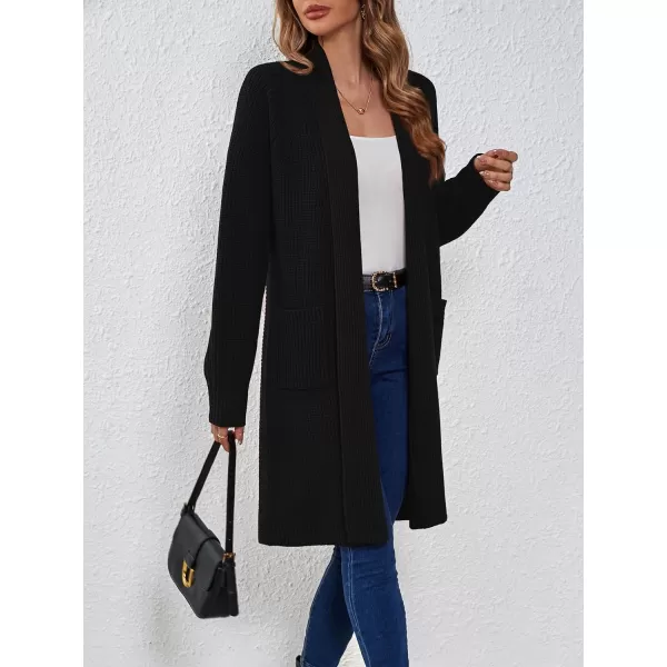 SuperPrity Women Long Cardigan Sweaters with Pocket Open Front Coatigan Jackets Long Sleeve Shawl Collar Knit CoatBlack