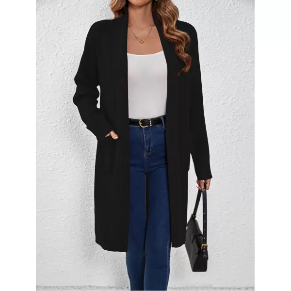 SuperPrity Women Long Cardigan Sweaters with Pocket Open Front Coatigan Jackets Long Sleeve Shawl Collar Knit CoatBlack