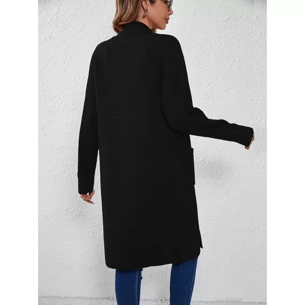 SuperPrity Women Long Cardigan Sweaters with Pocket Open Front Coatigan Jackets Long Sleeve Shawl Collar Knit CoatBlack