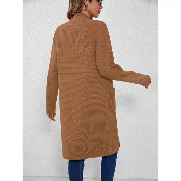 SuperPrity Women Long Cardigan Sweaters with Pocket Open Front Coatigan Jackets Long Sleeve Shawl Collar Knit CoatCamel