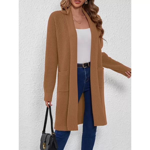 SuperPrity Women Long Cardigan Sweaters with Pocket Open Front Coatigan Jackets Long Sleeve Shawl Collar Knit CoatCamel