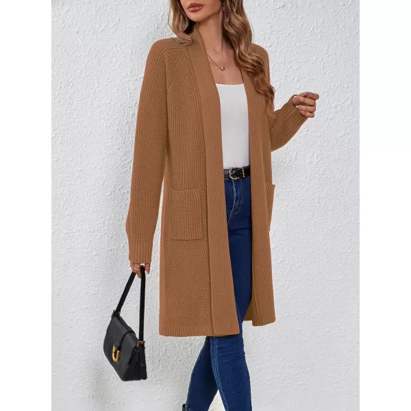 SuperPrity Women Long Cardigan Sweaters with Pocket Open Front Coatigan Jackets Long Sleeve Shawl Collar Knit CoatCamel