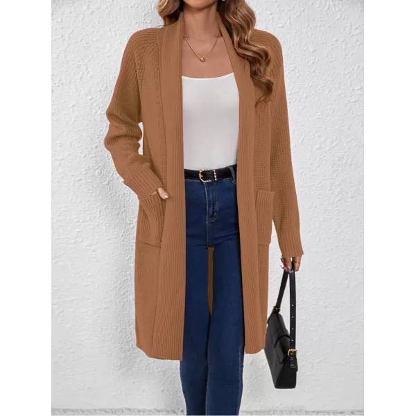 SuperPrity Women Long Cardigan Sweaters with Pocket Open Front Coatigan Jackets Long Sleeve Shawl Collar Knit CoatCamel