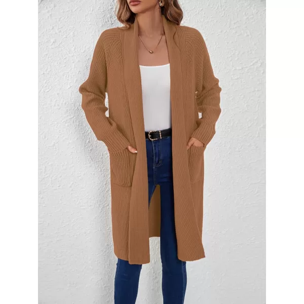 SuperPrity Women Long Cardigan Sweaters with Pocket Open Front Coatigan Jackets Long Sleeve Shawl Collar Knit CoatCamel