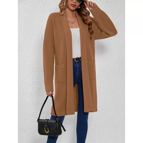 SuperPrity Women Long Cardigan Sweaters with Pocket Open Front Coatigan Jackets Long Sleeve Shawl Collar Knit CoatCamel