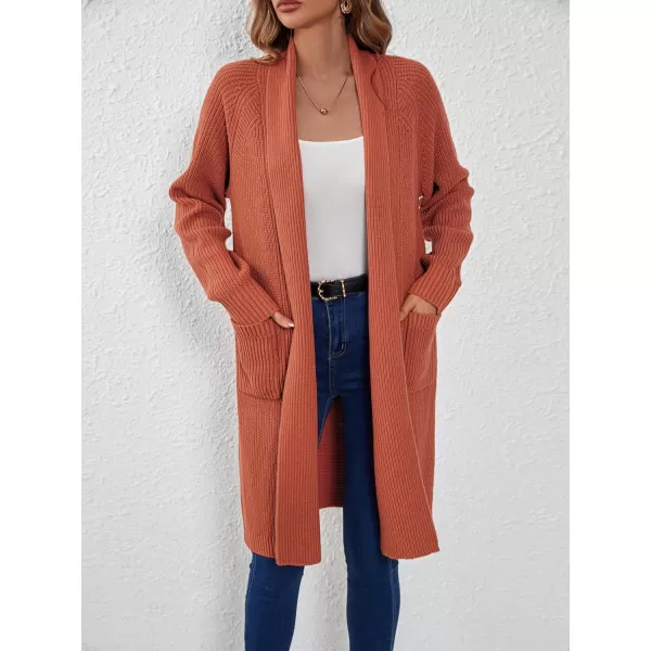 SuperPrity Women Long Cardigan Sweaters with Pocket Open Front Coatigan Jackets Long Sleeve Shawl Collar Knit CoatOrange Red