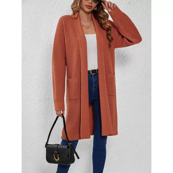 SuperPrity Women Long Cardigan Sweaters with Pocket Open Front Coatigan Jackets Long Sleeve Shawl Collar Knit CoatOrange Red