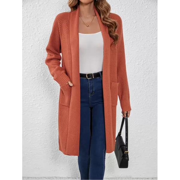 SuperPrity Women Long Cardigan Sweaters with Pocket Open Front Coatigan Jackets Long Sleeve Shawl Collar Knit CoatOrange Red