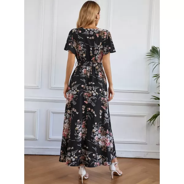 SuperPrity Women Short SleeveLong Sleeve Floral Wrap Maxi Dresses V Neck High Waist Flowy ALine Long Cocktail Party Dress0001pink Floral