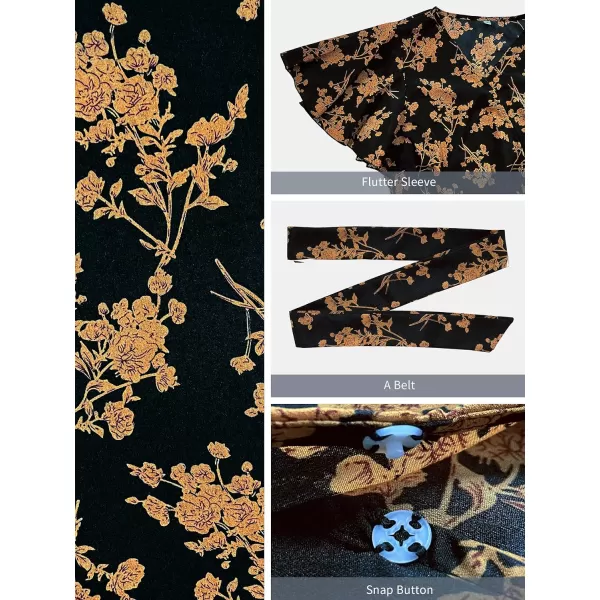 SuperPrity Women Short SleeveLong Sleeve Floral Wrap Maxi Dresses V Neck High Waist Flowy ALine Long Cocktail Party Dress0002yellow Floral