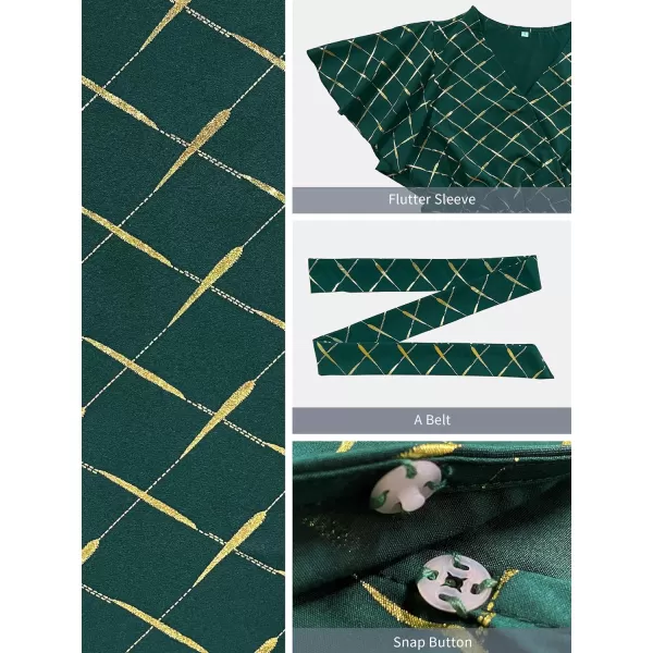 SuperPrity Women Short SleeveLong Sleeve Floral Wrap Maxi Dresses V Neck High Waist Flowy ALine Long Cocktail Party Dress0003green Plaid