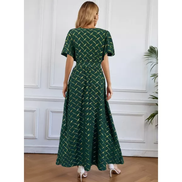 SuperPrity Women Short SleeveLong Sleeve Floral Wrap Maxi Dresses V Neck High Waist Flowy ALine Long Cocktail Party Dress0003green Plaid