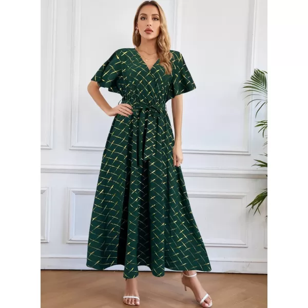 SuperPrity Women Short SleeveLong Sleeve Floral Wrap Maxi Dresses V Neck High Waist Flowy ALine Long Cocktail Party Dress0003green Plaid
