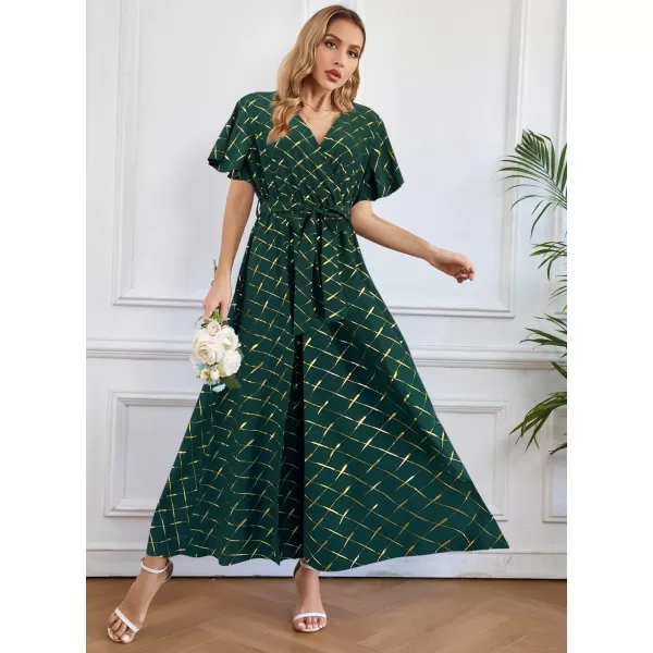 SuperPrity Women Short SleeveLong Sleeve Floral Wrap Maxi Dresses V Neck High Waist Flowy ALine Long Cocktail Party Dress0003green Plaid