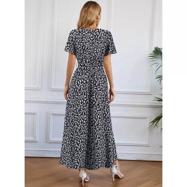 SuperPrity Women Short SleeveLong Sleeve Floral Wrap Maxi Dresses V Neck High Waist Flowy ALine Long Cocktail Party Dress0004black White Floral