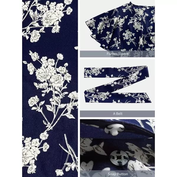 SuperPrity Women Short SleeveLong Sleeve Floral Wrap Maxi Dresses V Neck High Waist Flowy ALine Long Cocktail Party Dress0005blue White Floral