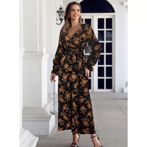 SuperPrity Women Short SleeveLong Sleeve Floral Wrap Maxi Dresses V Neck High Waist Flowy ALine Long Cocktail Party Dress001black Yellow Floral