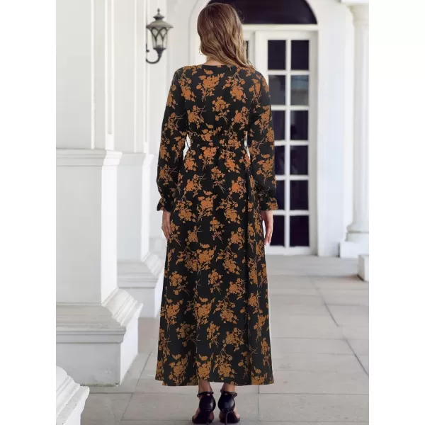 SuperPrity Women Short SleeveLong Sleeve Floral Wrap Maxi Dresses V Neck High Waist Flowy ALine Long Cocktail Party Dress001black Yellow Floral