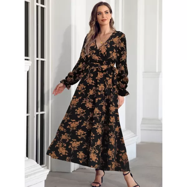 SuperPrity Women Short SleeveLong Sleeve Floral Wrap Maxi Dresses V Neck High Waist Flowy ALine Long Cocktail Party Dress001black Yellow Floral