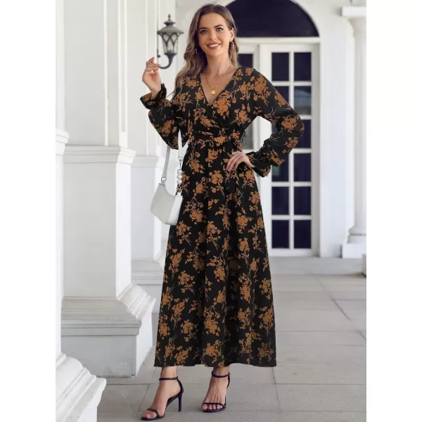 SuperPrity Women Short SleeveLong Sleeve Floral Wrap Maxi Dresses V Neck High Waist Flowy ALine Long Cocktail Party Dress001black Yellow Floral