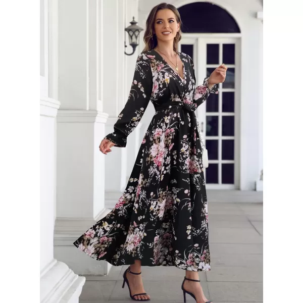 SuperPrity Women Short SleeveLong Sleeve Floral Wrap Maxi Dresses V Neck High Waist Flowy ALine Long Cocktail Party Dress002black Pink Floral