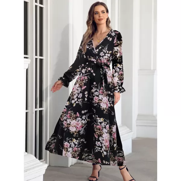 SuperPrity Women Short SleeveLong Sleeve Floral Wrap Maxi Dresses V Neck High Waist Flowy ALine Long Cocktail Party Dress002black Pink Floral