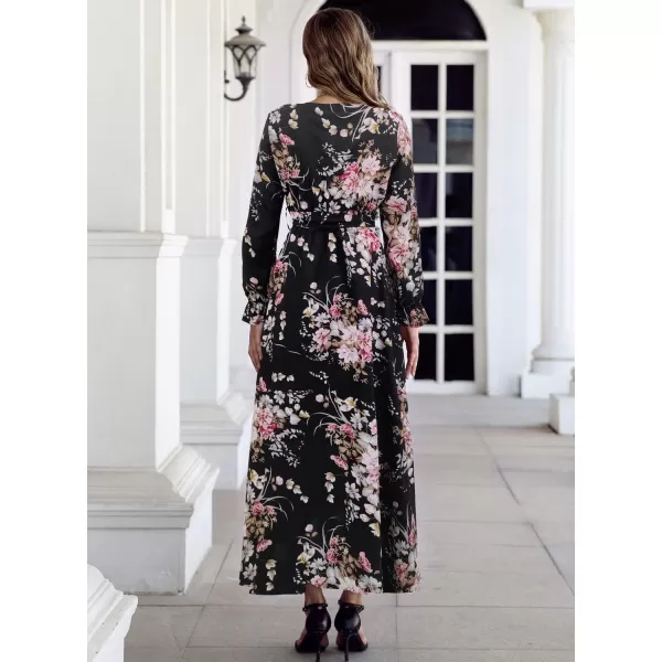 SuperPrity Women Short SleeveLong Sleeve Floral Wrap Maxi Dresses V Neck High Waist Flowy ALine Long Cocktail Party Dress002black Pink Floral