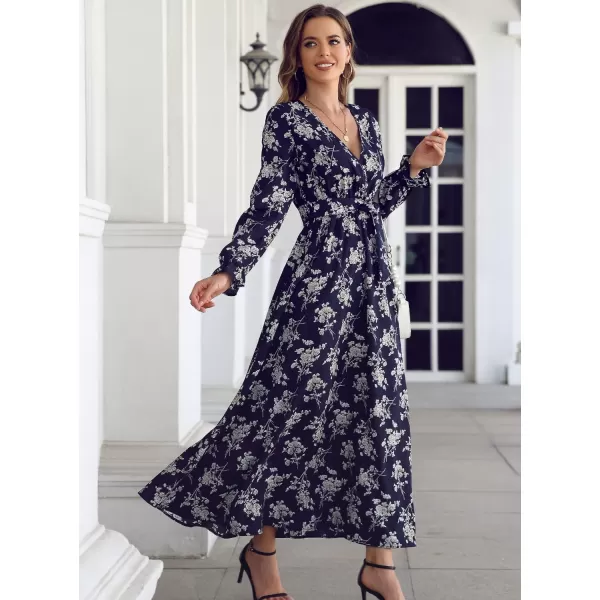 SuperPrity Women Short SleeveLong Sleeve Floral Wrap Maxi Dresses V Neck High Waist Flowy ALine Long Cocktail Party Dress01blue Floral